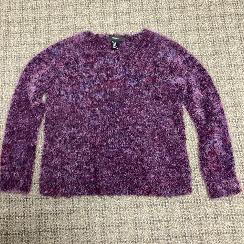 Forever 21 Purple Blue Eyelash Crewneck 3/4 Sleeve Sweater * Size M